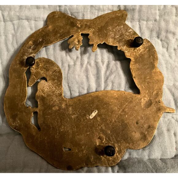 Brass Duck Holiday Wreath Trivet Wall Decoration 8in Heavy Weight Solid - Picture 2 of 6